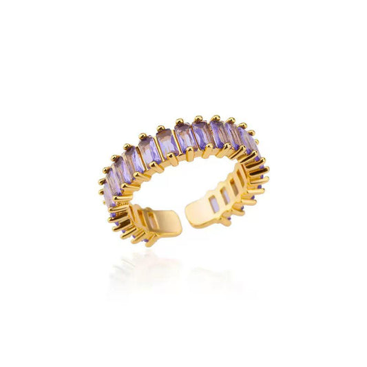 SJ 1002 Purple Zircon 18k Gold plated Ring Adjustable - Anti tarnish