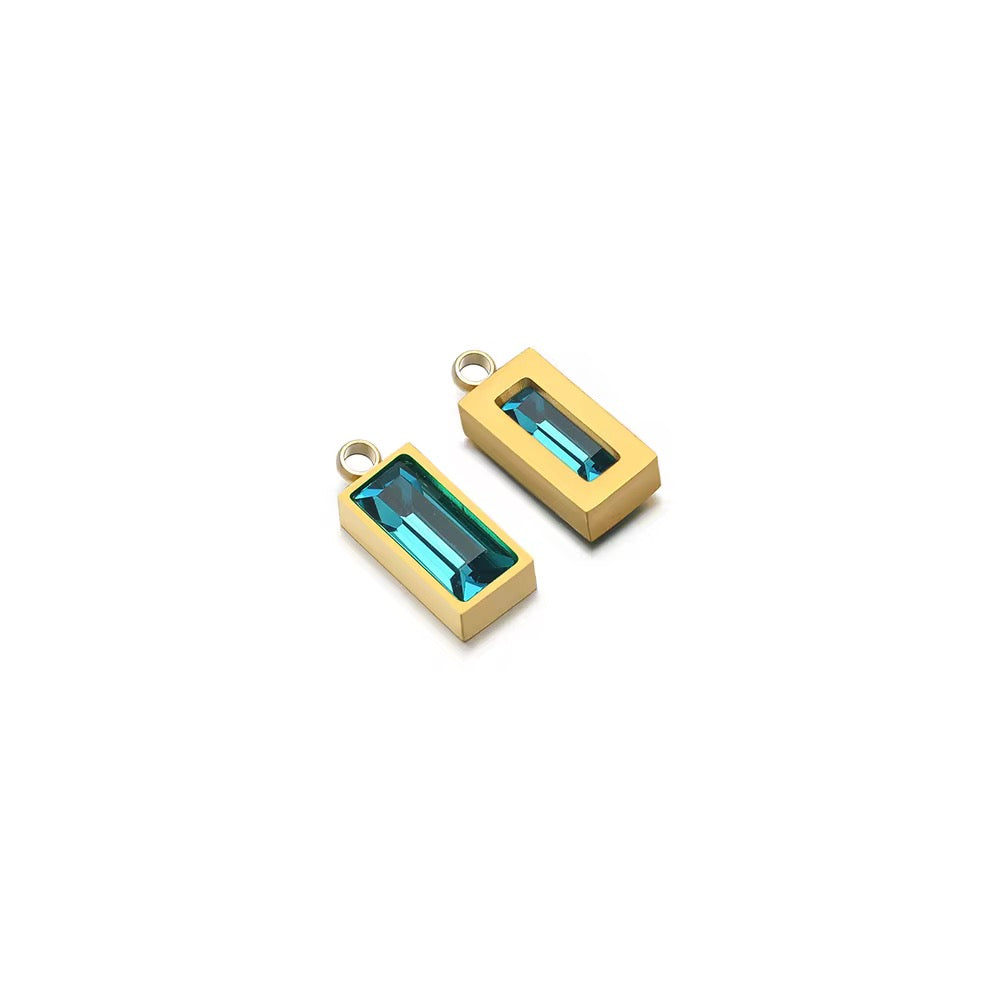 SS 2759 Zircon Rectangle Charm 18k Gold plated stainless steel ( 1 pc ) anti tarnish ( 8:4 mm )
