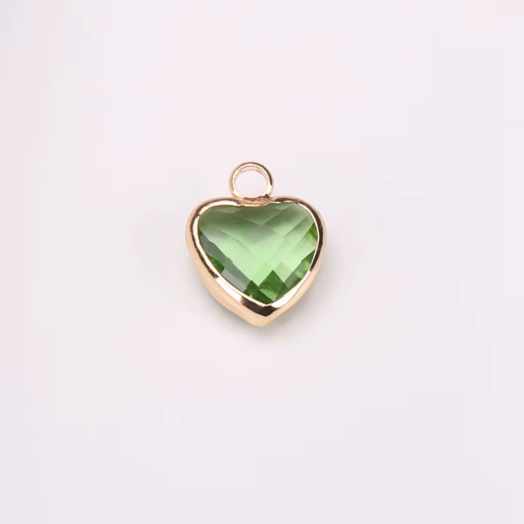 BBB 95 (g) Light Green Orange Heart 14k gold plated Zircon crystal charm ( 1 pc ) Anti tarnish ( 8 mm )