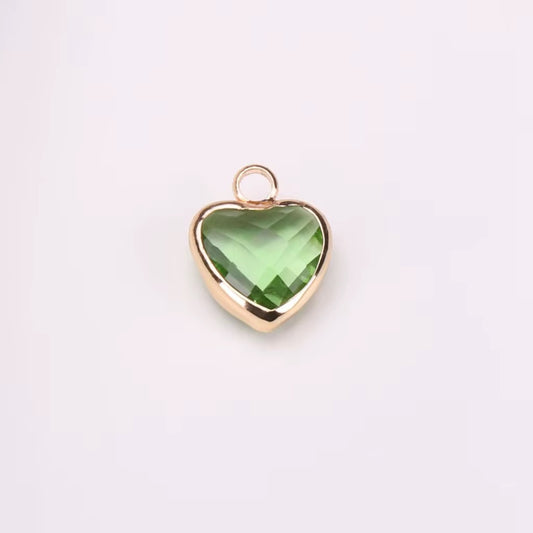 BBB 95 (g) Light Green Orange Heart 14k gold plated Zircon crystal charm ( 1 pc ) Anti tarnish ( 8 mm )