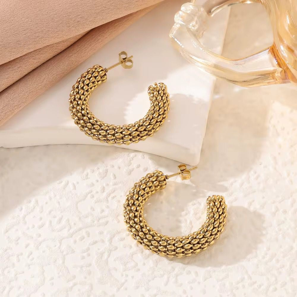 ESJ01G Curve textured Earrings - 18k Gold PVD plated 316 stainless steel - Anti tarnish