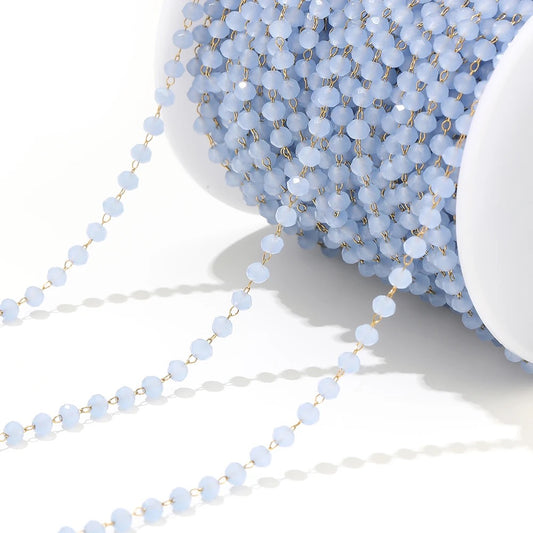 CN 233 Ink blue Glass faceted beaded crystal gold Stainless steel chain ( 1 feet )Anti tarnish