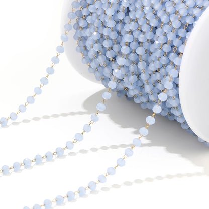 CN 233 Ink blue Glass faceted beaded crystal gold Stainless steel chain ( 1 feet )Anti tarnish