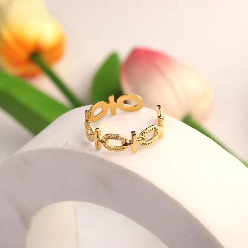 SS 229 oval cross ring adjustable -18k gold plated stainless steel - Anti tarnish - Wholesale