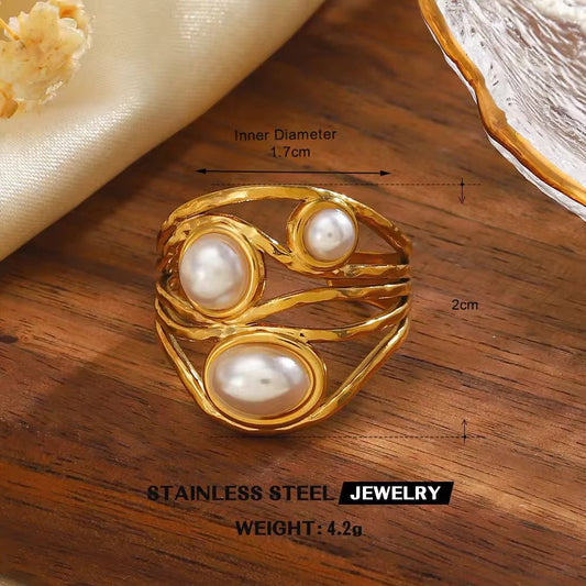 SJ 1109 Pearl Ring Adjustable - 18k Gold PVD plated stainless steel - Anti tarnish
