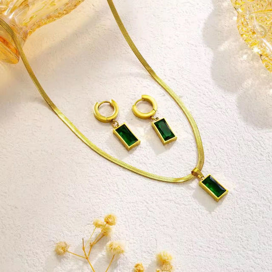ESJ28B  Emerald zircon huggie earrings - 18k Gold PVD plated