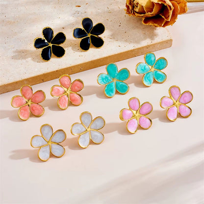 SJ 856 Orange plum flower stud - 18k Gold PVD plated stainless steel - Anti tarnish