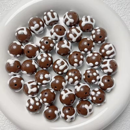 BBB 126 (d) Dark Brown Snow Hand painted UV Plated Acrylic Bead ( 1 pc ) ( 16 mm )