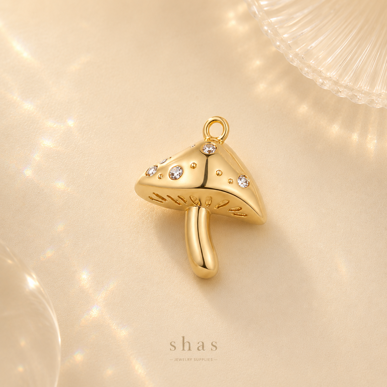 GPC14E Mushroom Zircon charm 14k gold plated ( 1 pc ) Anti tarnish