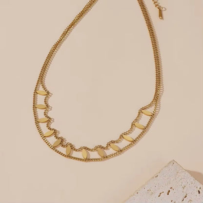 NSJ25B rhombus double layer  Necklace - 18k Gold PVD plated 316 stainless steel - Anti tarnish