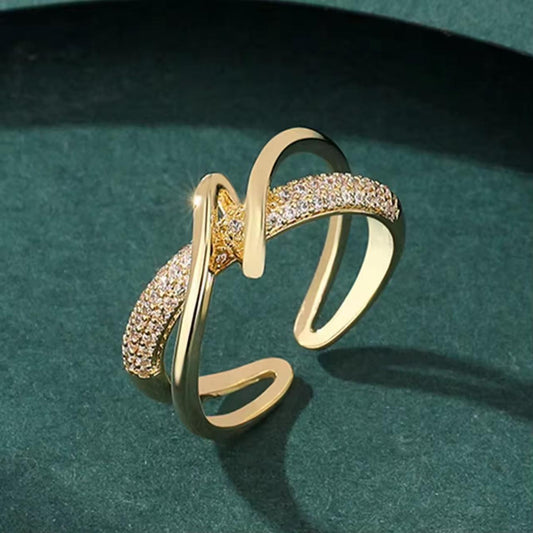 SJ 712 Zircon Luxury Ring Adjustable - 18k Gold plated Brass  - 18k Gold PVD plated stainless steel - Anti tarnish
