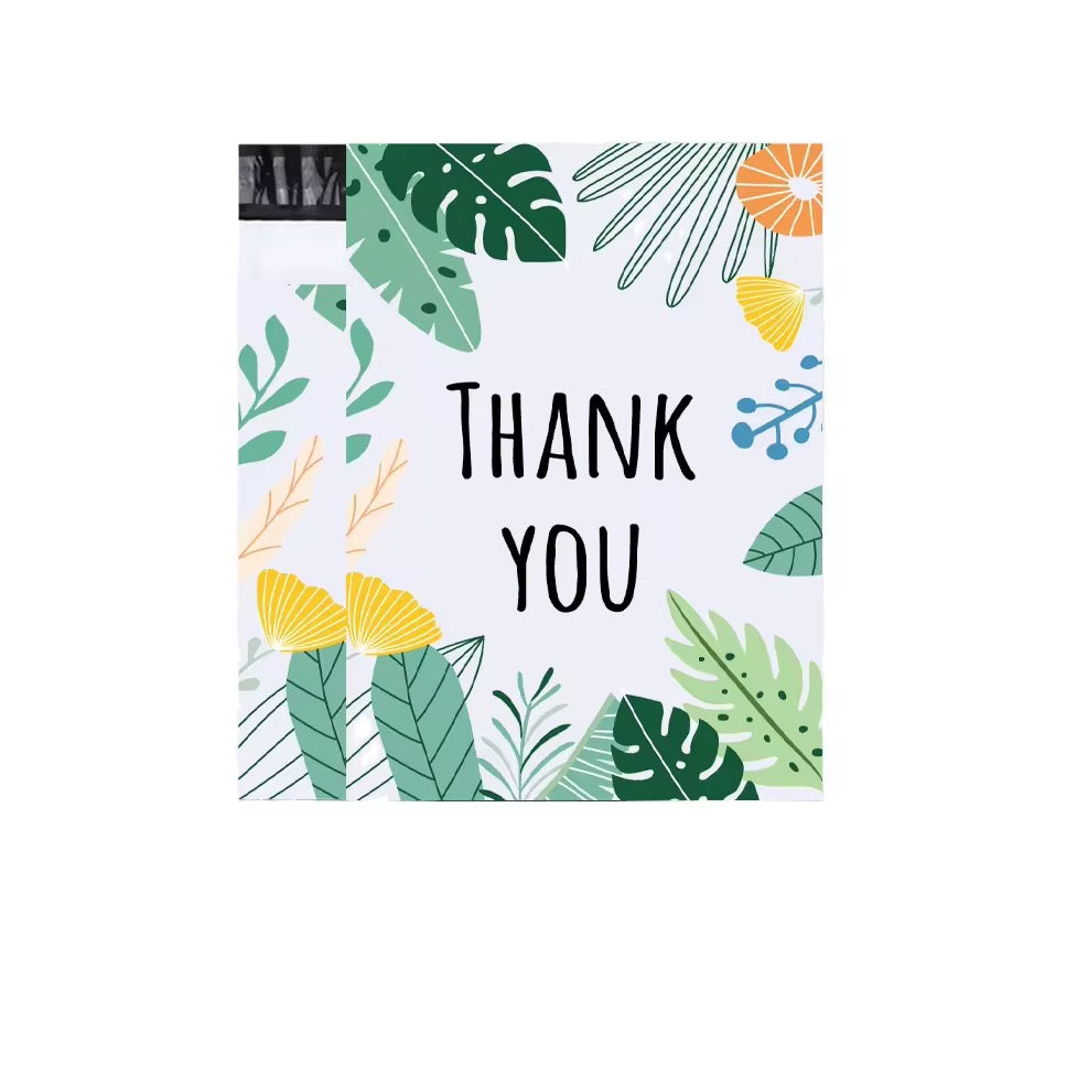 Thank You Leaf Poly Mailer Bag -  Waterproof & Double Sided - Designer Premium Packaging ( 10:13 inch )