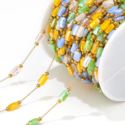 DIYS196 Multi colour Pearly Grid Square Bead Chain ( 1 feet ) 18k Gold PVD