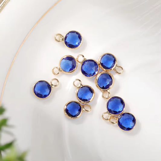 SS 2679 Dark Blue round 14k gold plated Zircon crystal charm ( 1 pc ) Anti tarnish ( 6 mm )