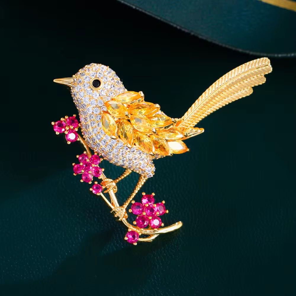 BR 17 happie birdie zircon brooch ( 1 pc ) Tarnish Resistant