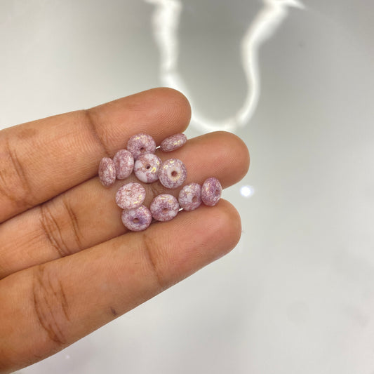 BBB 109 (A) Czech pressed Glass Rondelle Beads Opaque Chalk White violet Marable Terracotta Luster - (1PC)