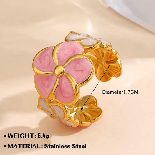 RSJ17B chunky enamel ring -  18k Gold PVD plated 316 stainless steel - Anti tarnish