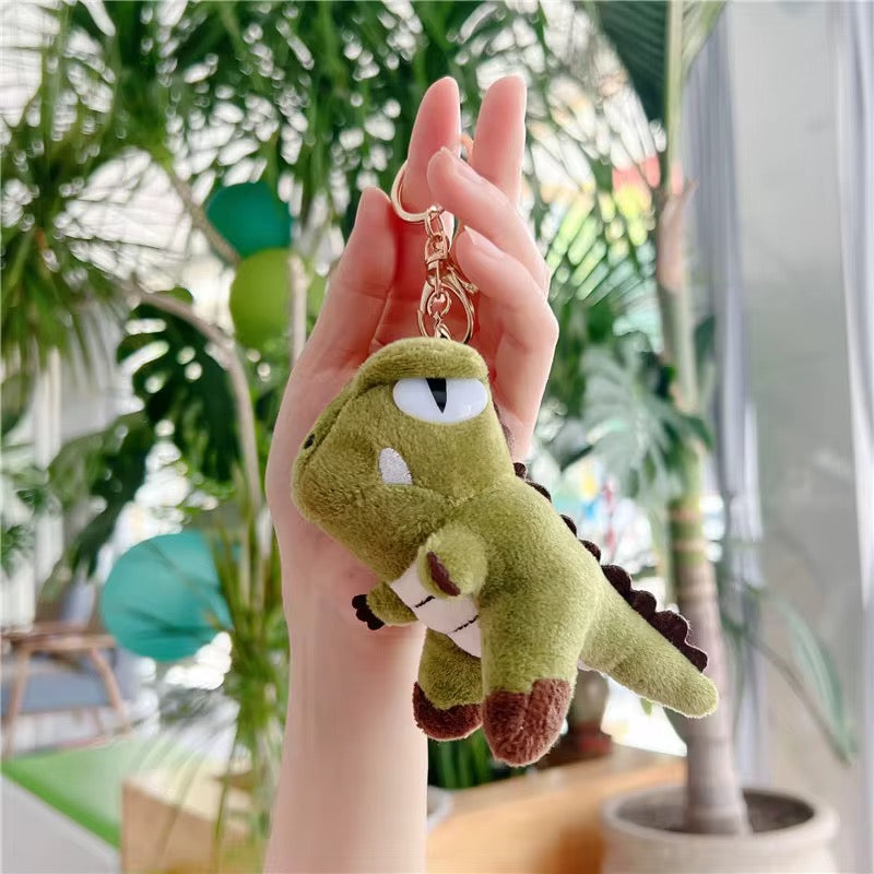 Green Dinosaur Cross border Cartoon Animal 3D Plush Toy Keychain ( 1 pc ) ( 14:6 cm )