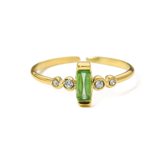 SJ 719 Dainty Green Zircon Ring Adjustable  - 18k Gold PVD plated stainless steel - Anti tarnish