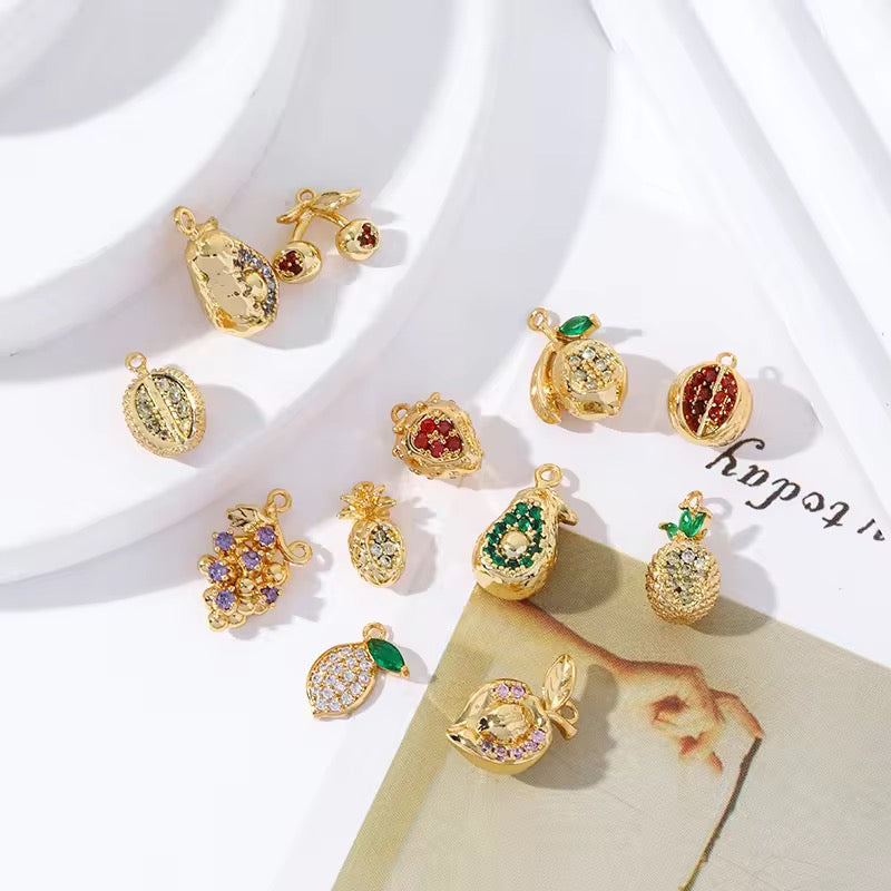 SS 1688 Pomegranate zircon 14k gold plated charm ( 1 pc ) - anti tarnish