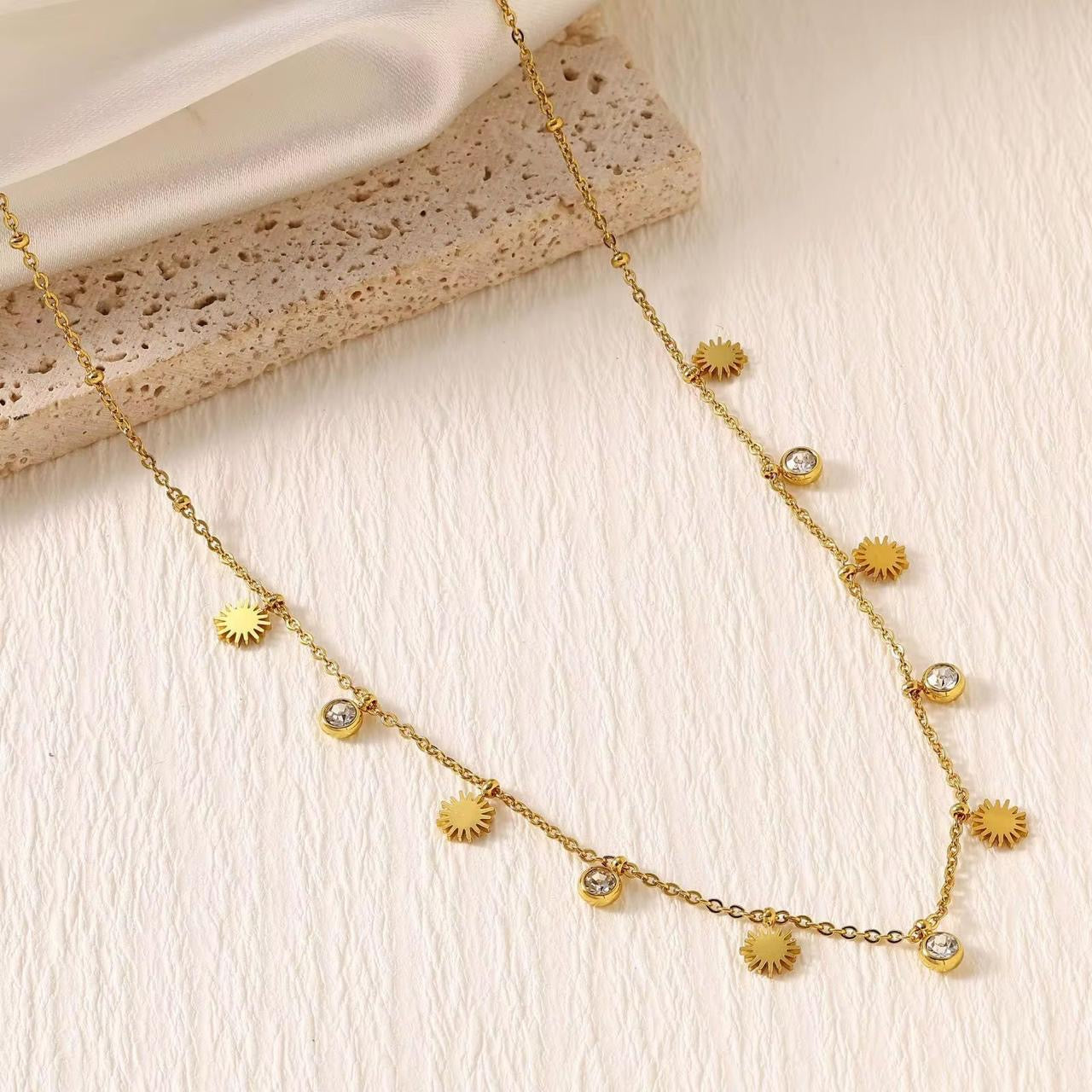 SJ 991 Minimalist Dainty Zircon charm Necklace - 18k Gold PVD plated stainless steel - Anti tarnish