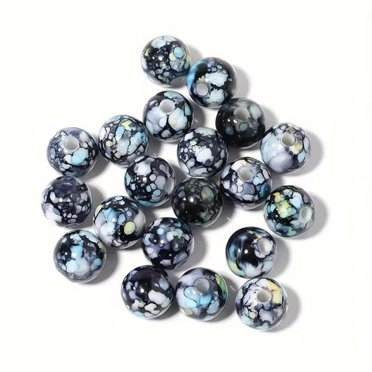 BBB 187 (d) Black Marble pattern Acrylic Bead ( 1 pc ) ( 8 mm )
