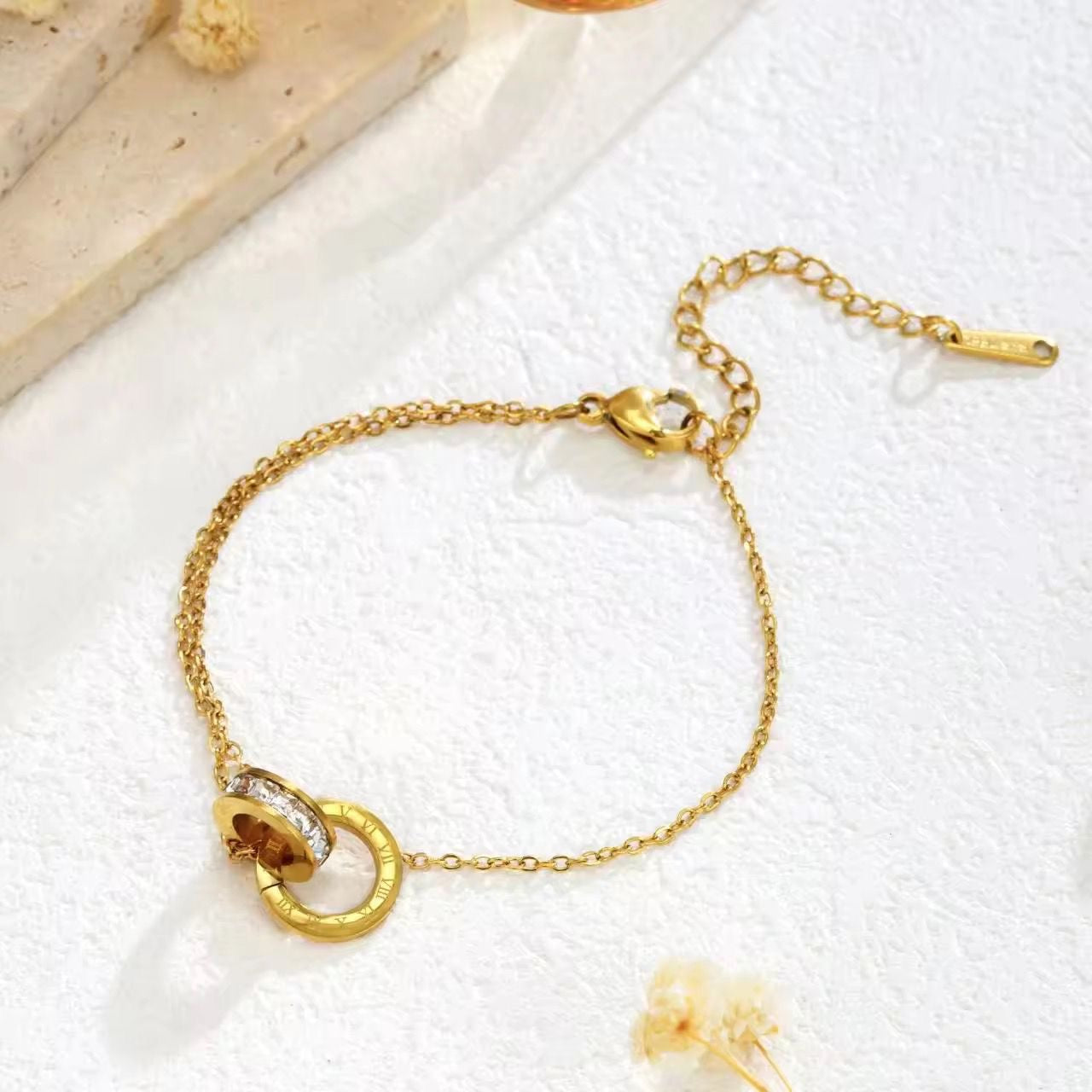 SJ 517 Roman zircon bracelet - 18k Gold PVD plated stainless steel - Anti tarnish  kit