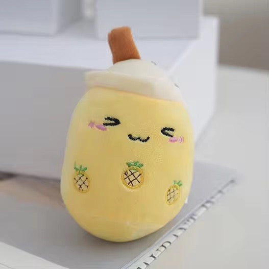 PK 03 Squintted Pineapple Milk Boba Kawaii 3D Plush Toy Keychain ( 1 pc ) Premium Quality ( 10 cm )