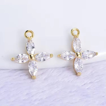 GPC 09 (N) Four Petal zircon 14k gold plated charm ( 1 pc ) Anti tarnish