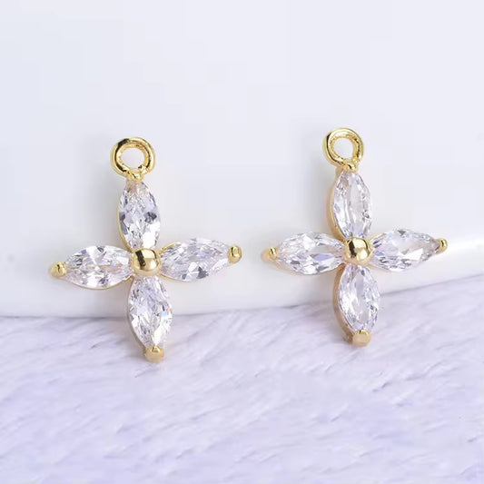 GPC 09 (N) Four Petal zircon 14k gold plated charm ( 1 pc ) Anti tarnish