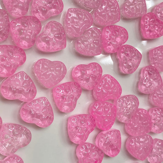 GB 627 pink heart blow engraved glass bead ( 1 pc )