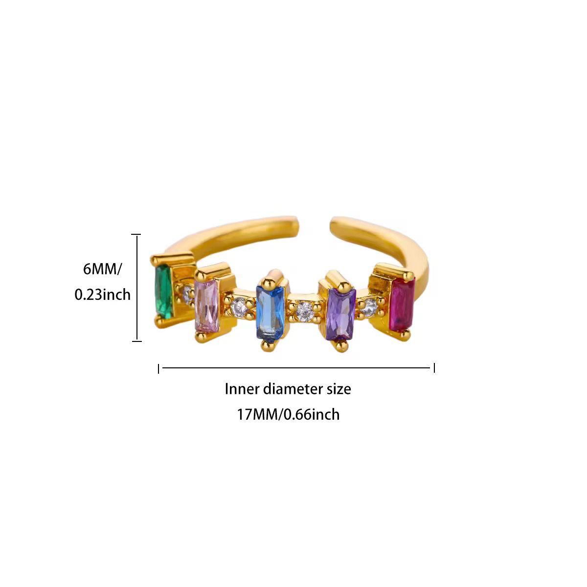RSJ31A Colorful rectangle zircon ring - 18K Gold PVD plated