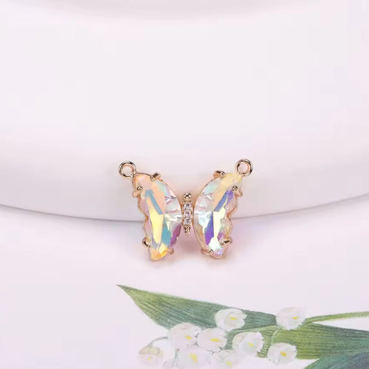 BBB 206 (p) Holographic Clear Butterfly 14k gold plated Zircon crystal charm ( 1 pc ) Anti tarnish ( 22:16 mm )