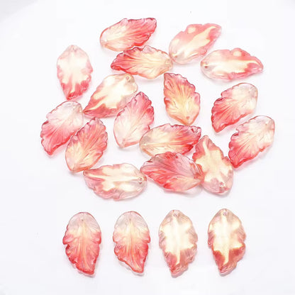 BBB 80 (d) Red Gradient Feather shaped petal Crystal glass beads ( 1 pc )