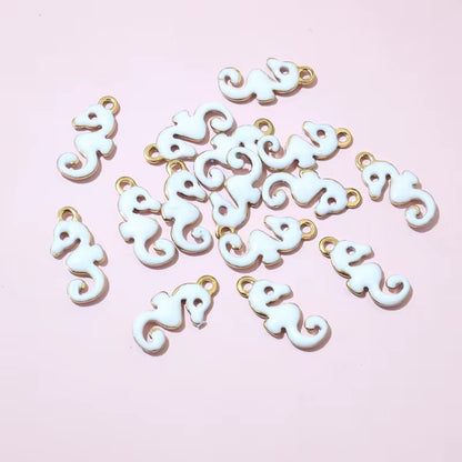 SC10N5 White Sea Horse Enamel Tiny Charm 18K Gold PVD plated 316 stainless steel ( 1 piece ) Anti tarnish ( 12:6 mm )