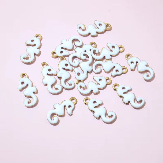 BBB 244 (e) White Sea Horse Enamel Tiny Charm 18K Gold PVD plated stainless steel ( 1 piece ) Anti tarnish ( 12:6 mm )