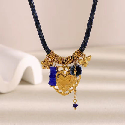 SJ 969 Heart Charms Woven Thread Necklace  - Premium jewellery- 18k Gold PVD plated stainless steel - Anti tarnish