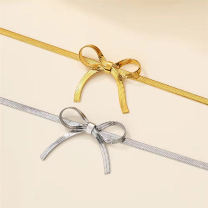 SJ 565 Snake chain bow silver bracelet - 18k Gold PVD plated stainless steel - Anti tarnis