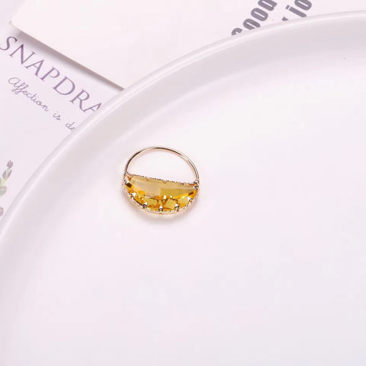 CZ 2578 Yellow Half Round glass zircon charm 18k gold plated ( 1 pc ) Anti tarnish