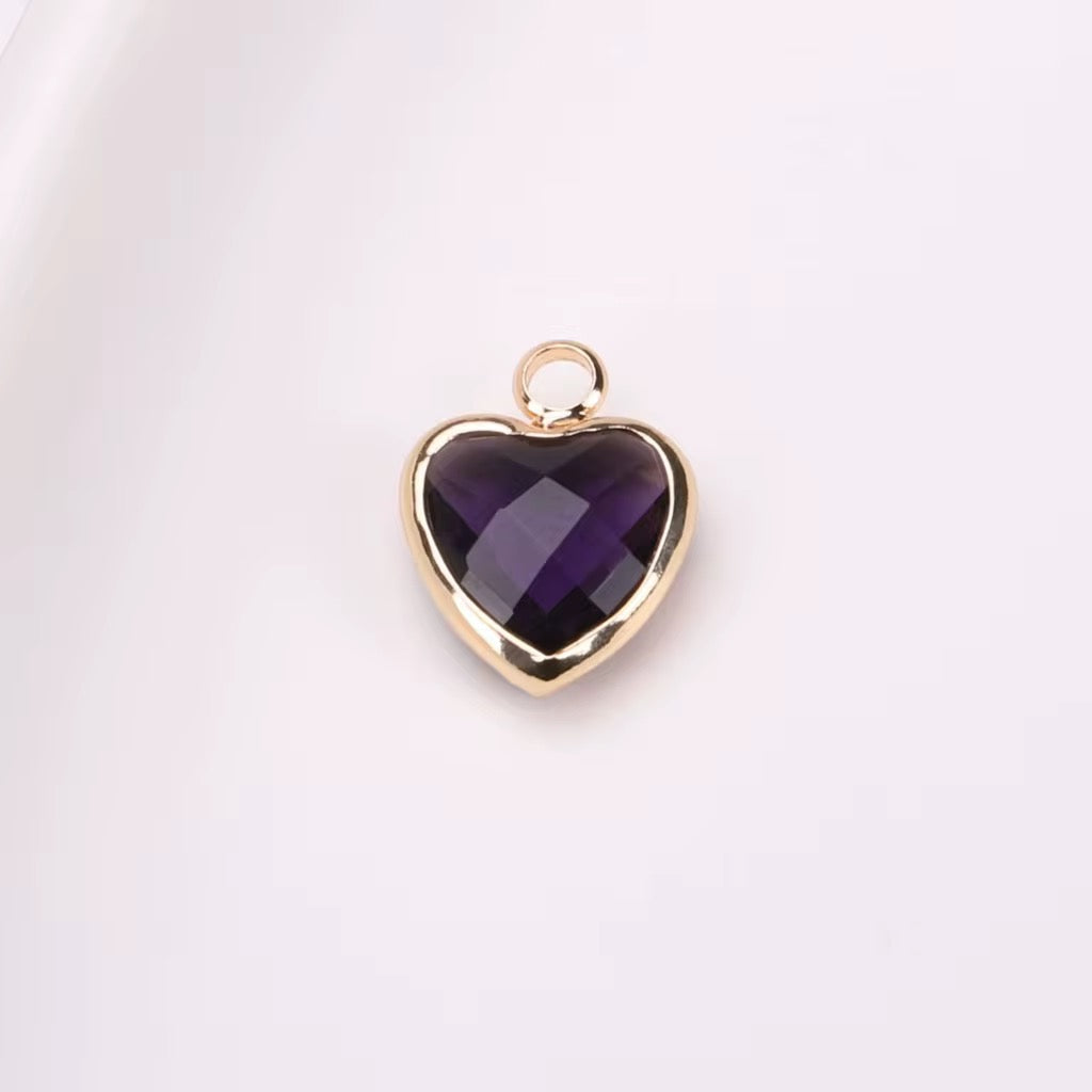 BBB 95 (m) Deep Purple Orange Heart 14k gold plated Zircon crystal charm ( 1 pc ) Anti tarnish ( 8 mm )