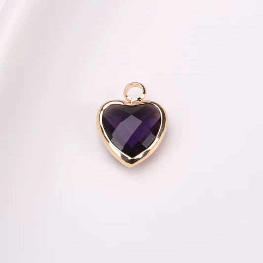 BBB 95 (m) Deep Purple Orange Heart 14k gold plated Zircon crystal charm ( 1 pc ) Anti tarnish ( 8 mm )