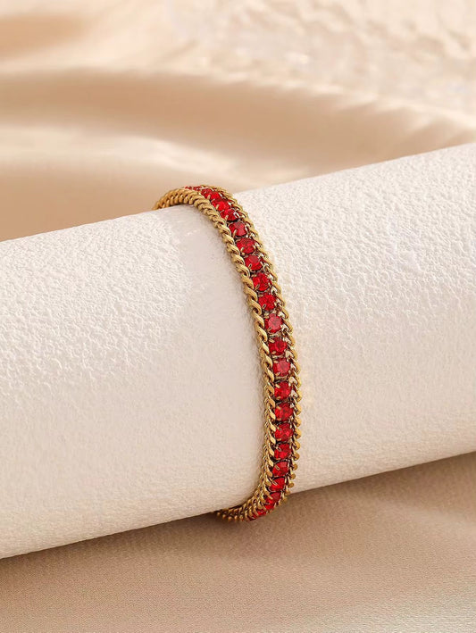 SJ 834 Red Zircon Modern Bracelet - 18k Gold PVD plated stainless steel - Anti tarnish
