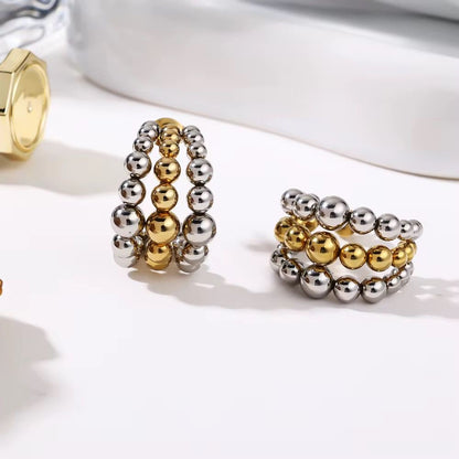 SJ 944 Dual Tone Beaded C hoop stud Earring - 18k Gold PVD plated stainless steel - Anti tarnish