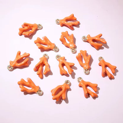 BBB 229 (d) Orange Coral Branch 3D enamel charm ( 1 pc ) Tarnish Resistant ( 16:10:5 mm )