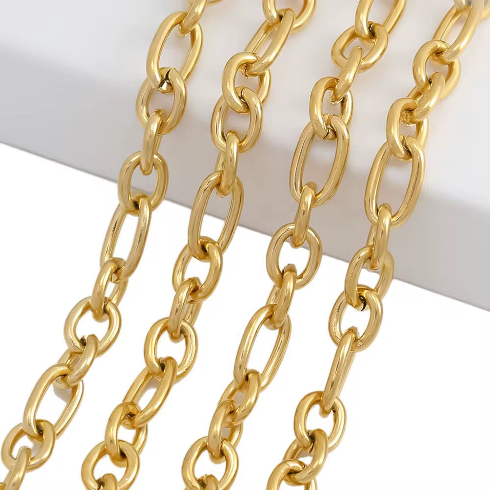 CN 326 Chunky O link rolo cable Chain 18k Gold PVD plated 316 Stainless steel  ( 1 feet ) Anti tarnish