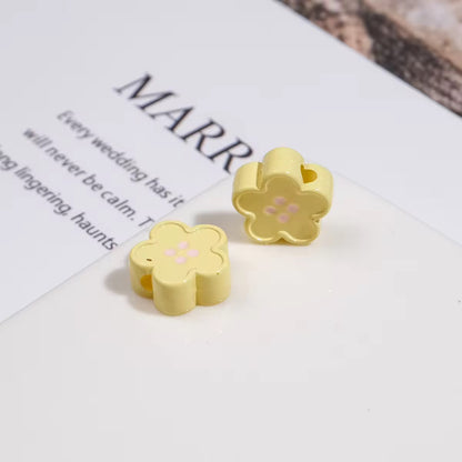 BBB 329 (e) Light Yellow Floral Button Shiny Bead ( 1 pc ) UV Plated Acrylic ( 12 mm )