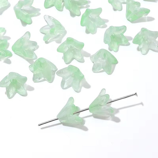 BBB 003 (d) Light Green lily flower glass bead ( 1 pc ) Lampwork Bead ( 13:12 mm )