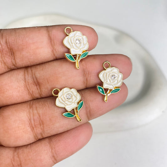 BBB 293 (d) White Rose Flower enamel charm ( 1 pc ) High quality shine ( 12:15mm )