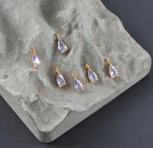 BBB 144 (B) purple zircon crystal teardrop charm gold plated- anti tarnish (1PC)