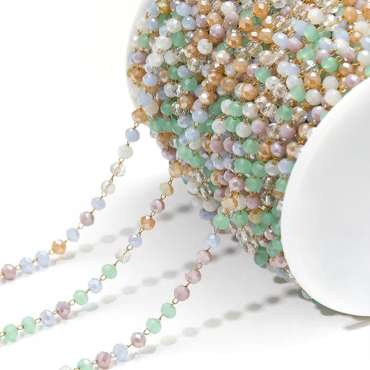 CN 75 Light Green & Gold Toned Stone Crystal link Chain 18k Gold Stainless steel( 1 feet ) Anti tarnish ( .8 * 2 mm )